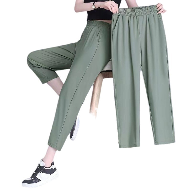 Ice Silk harém hlače, ljetna 2024 kolekcija, ležerni sportski stil, drapirana silueta, stretch