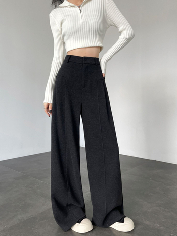 Anchen Off-White acetatna vuna ženske casual hlače, širokih nogavica, duge i ravne krojenje, elegantno drapiranje, jesen 2026