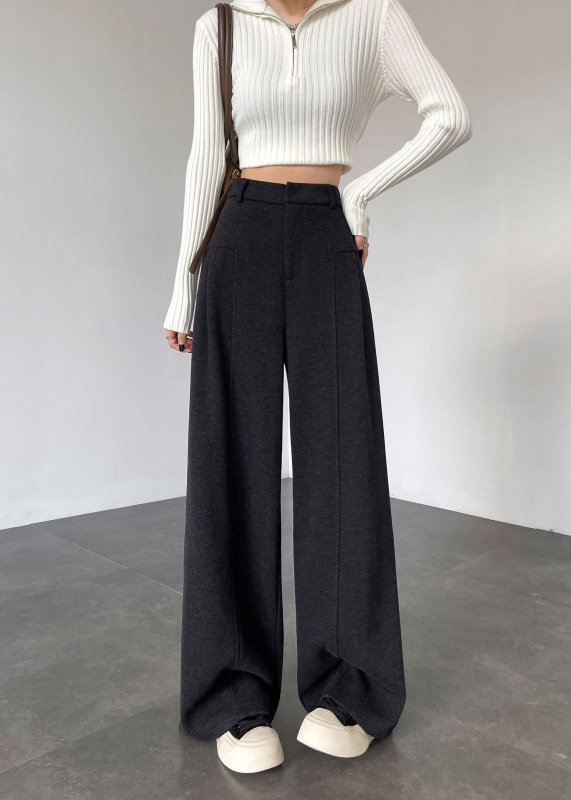 Anchen Off-White acetatna vuna ženske casual hlače, širokih nogavica, duge i ravne krojenje, elegantno drapiranje, jesen 2026