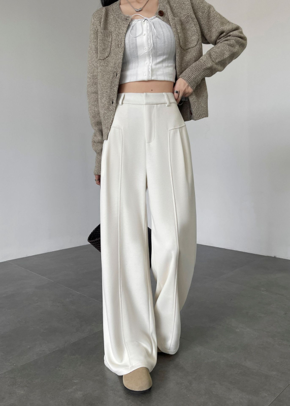 Anchen Off-White acetatna vuna ženske casual hlače, širokih nogavica, duge i ravne krojenje, elegantno drapiranje, jesen 2026