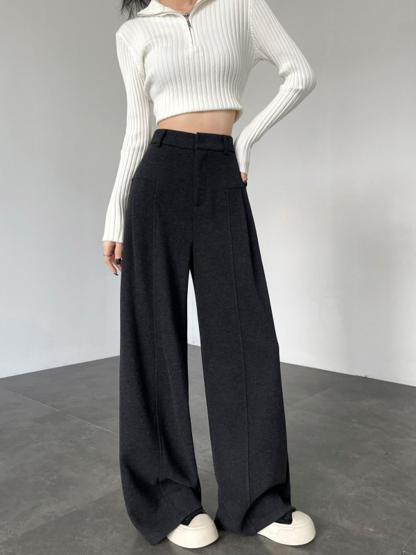 Anchen Off-White acetatna vuna ženske casual hlače, širokih nogavica, duge i ravne krojenje, elegantno drapiranje, jesen 2026