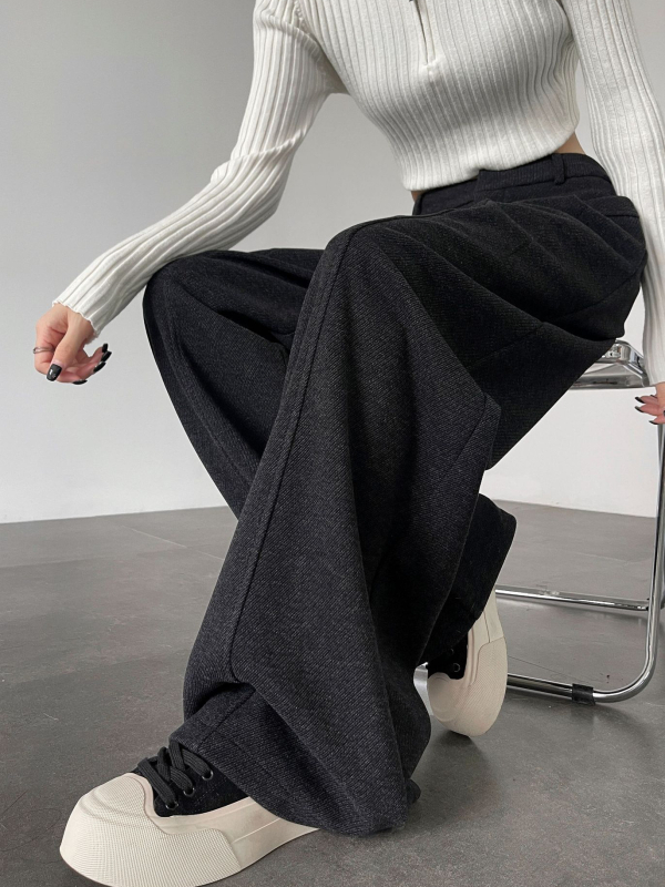 Anchen Off-White acetatna vuna ženske casual hlače, širokih nogavica, duge i ravne krojenje, elegantno drapiranje, jesen 2026