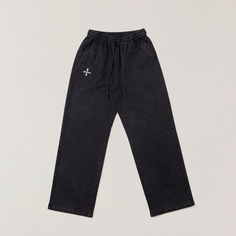 SMFK Divlji retro široke ravne hlače za sport, s izšivkom, vintage isprane, casual radne hlače