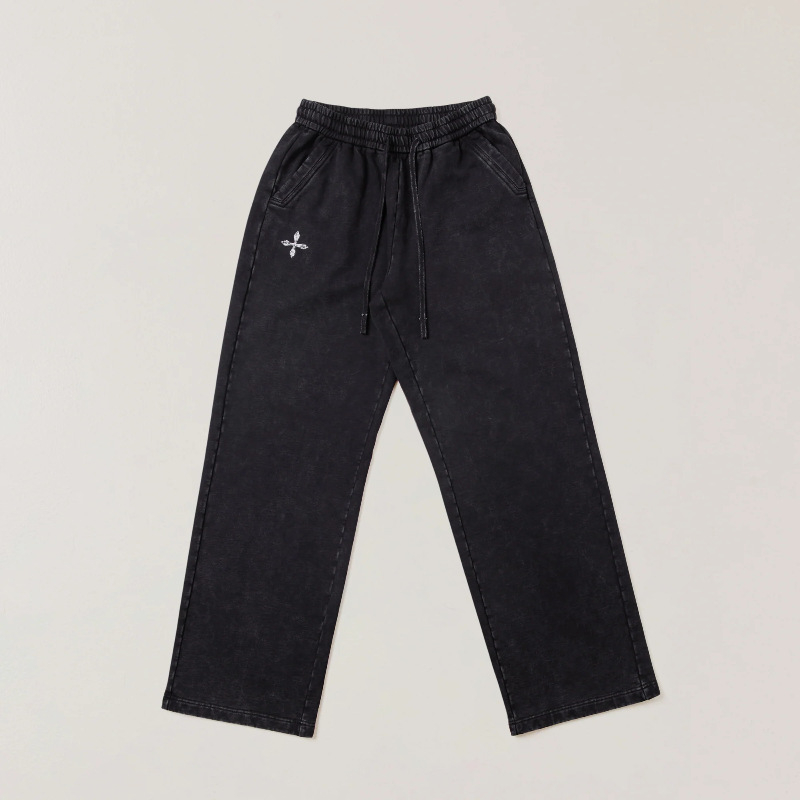SMFK Divlji retro široke ravne hlače za sport, s izšivkom, vintage isprane, casual radne hlače