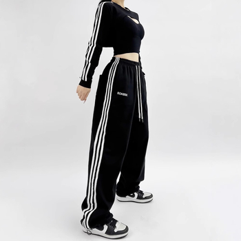 Ženske sportske hlače u američkom stilu s tri pruge, širokog kroja za hip-hop i jazz ples