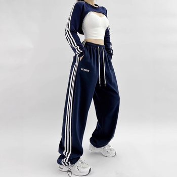 Ženske sportske hlače u američkom stilu s tri pruge, širokog kroja za hip-hop i jazz ples