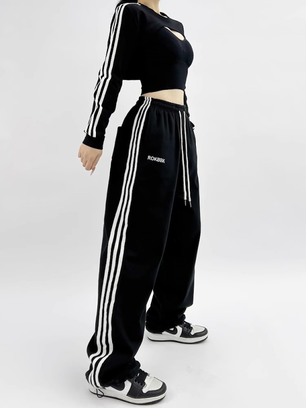 Ženske sportske hlače u američkom stilu s tri pruge, širokog kroja za hip-hop i jazz ples