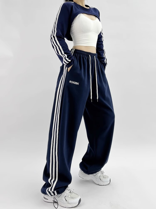 Ženske sportske hlače u američkom stilu s tri pruge, širokog kroja za hip-hop i jazz ples