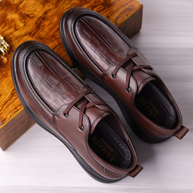 Férfi slip-on cipő valódi bőrből, 2025 őszi, vastag talp, kopásálló, casual/üzleti stílus brit hatású