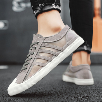 Adidași de bărbați slip-on din pânză, albi, ușori, talpă plată, cu protecție împotriva mirosului, Primăvara 2025