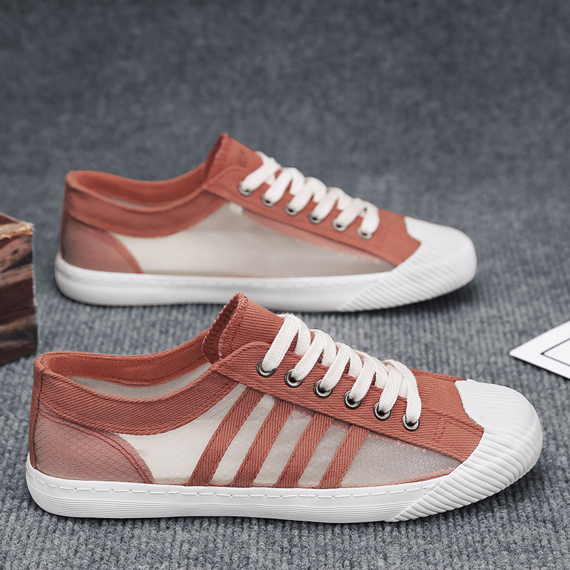 Adidași de bărbați slip-on din pânză, albi, ușori, talpă plată, cu protecție împotriva mirosului, Primăvara 2025