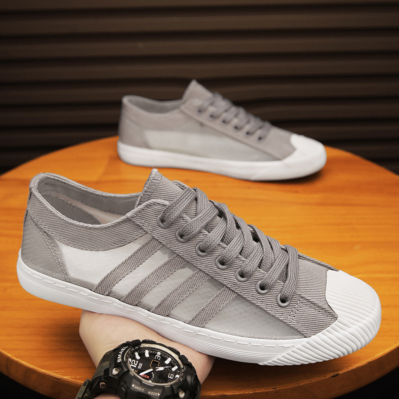 Adidași de bărbați slip-on din pânză, albi, ușori, talpă plată, cu protecție împotriva mirosului, Primăvara 2025
