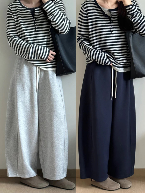 Ženske hlače s visokim strukom i vezicom, širokog kroja, scimitar kroj, drapirane, jesenski stil