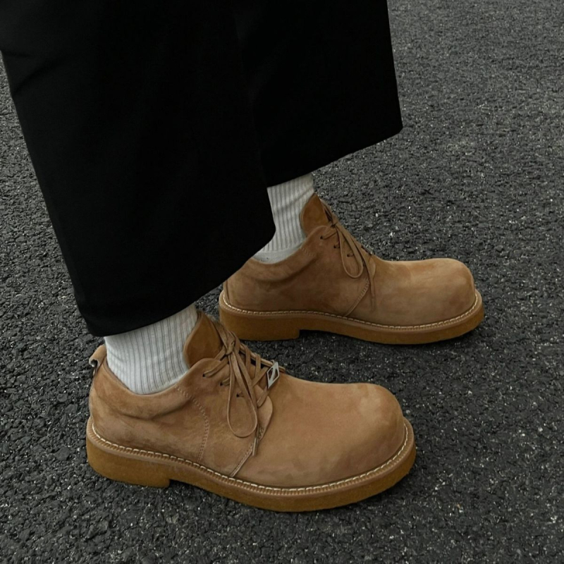Férfi téli bőrcipő fleece béréssel, sokoldalú alacsony bokacipő sárga színben, vastag talpú magasságot növelő Derby cipő brit stílusban