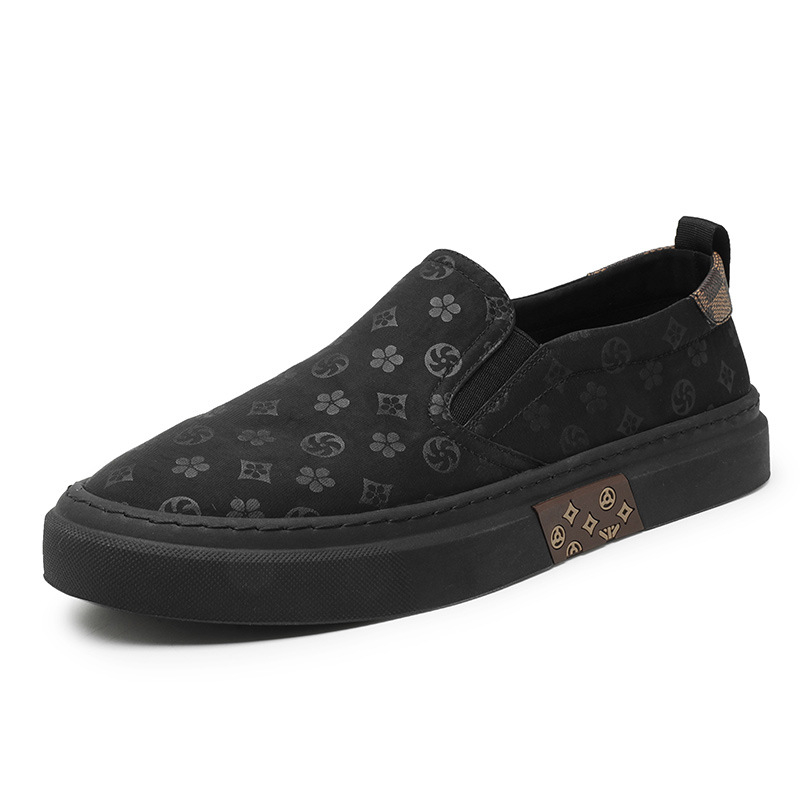 Férfi vászoncipő nyárra, lélegző, kényelmes, fekete, slip-on gumiszalaggal, munkára alkalmas