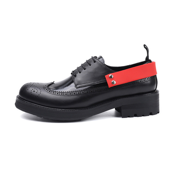 Ghete derby negre, vârf rotund, piele de vițel, talpă groasă pentru creșterea înălțimii, șireturi, pantofi eleganți din piele pentru bărbați