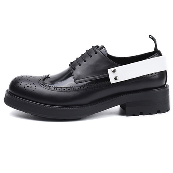 Ghete derby negre, vârf rotund, piele de vițel, talpă groasă pentru creșterea înălțimii, șireturi, pantofi eleganți din piele pentru bărbați
