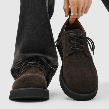 Nove retro Derby muške tenisice - koža, kaki boja, debeli potplat za povećanje visine, casual/poslovni stil 1560-J