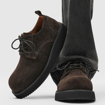 Nove retro Derby muške tenisice - koža, kaki boja, debeli potplat za povećanje visine, casual/poslovni stil 1560-J
