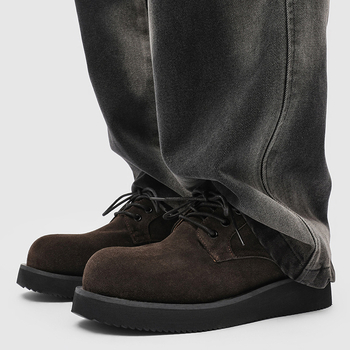 Nove retro Derby muške tenisice - koža, kaki boja, debeli potplat za povećanje visine, casual/poslovni stil 1560-J