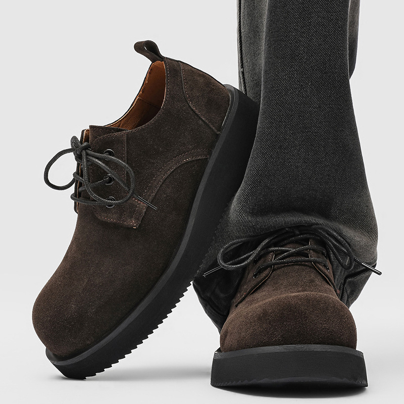 Nove retro Derby muške tenisice - koža, kaki boja, debeli potplat za povećanje visine, casual/poslovni stil 1560-J