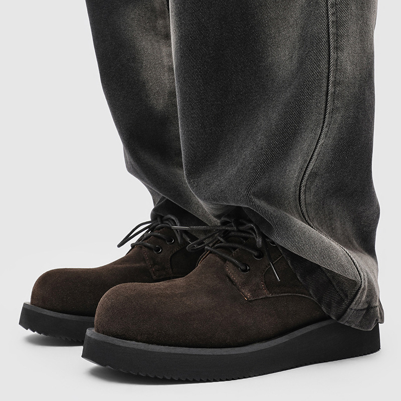 Nove retro Derby muške tenisice - koža, kaki boja, debeli potplat za povećanje visine, casual/poslovni stil 1560-J
