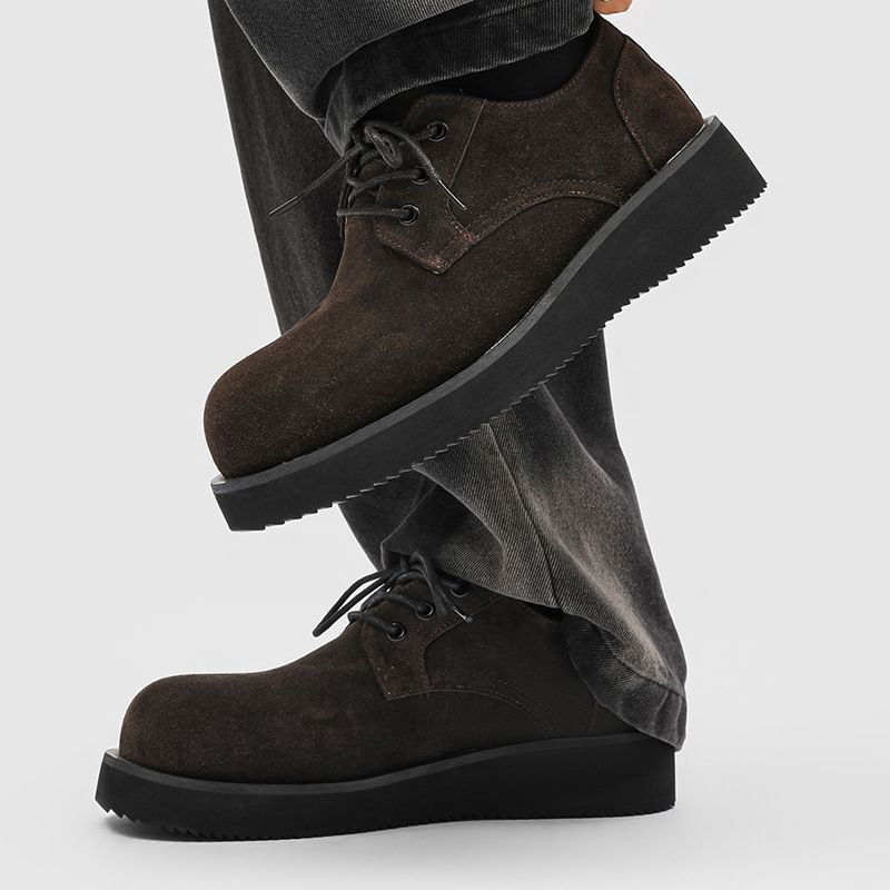 Nove retro Derby muške tenisice - koža, kaki boja, debeli potplat za povećanje visine, casual/poslovni stil 1560-J