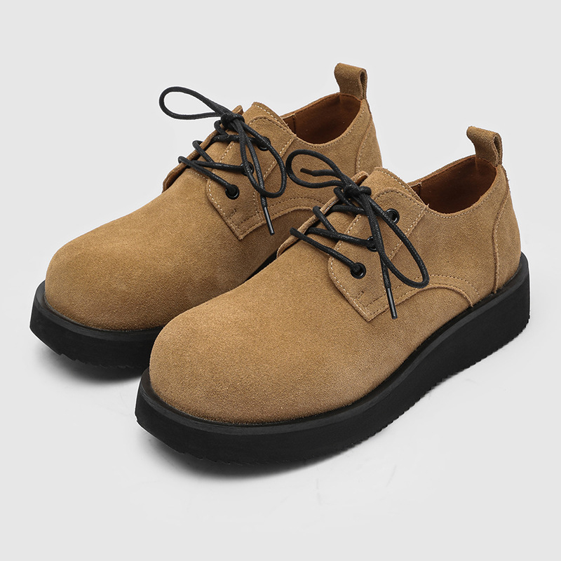 Nove retro Derby muške tenisice - koža, kaki boja, debeli potplat za povećanje visine, casual/poslovni stil 1560-J