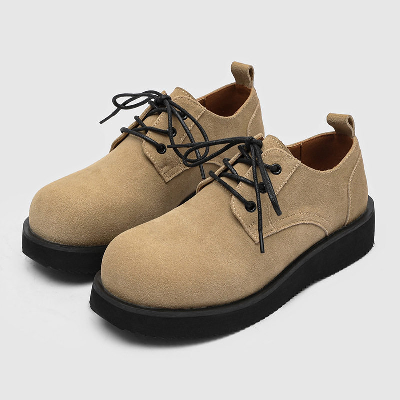 Nove retro Derby muške tenisice - koža, kaki boja, debeli potplat za povećanje visine, casual/poslovni stil 1560-J