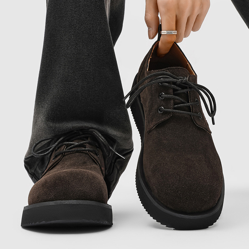 Nove retro Derby muške tenisice - koža, kaki boja, debeli potplat za povećanje visine, casual/poslovni stil 1560-J