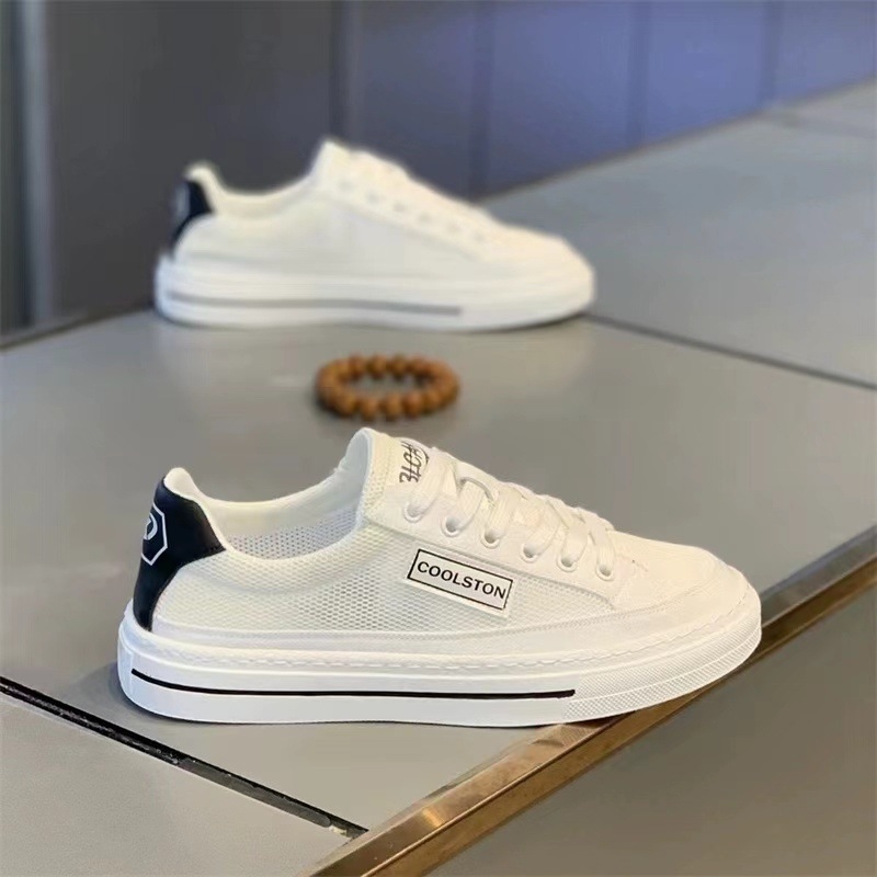 Pantofi sport pentru bărbați din canvas, 2025, talpă moale, casual, albi, cu design color-block