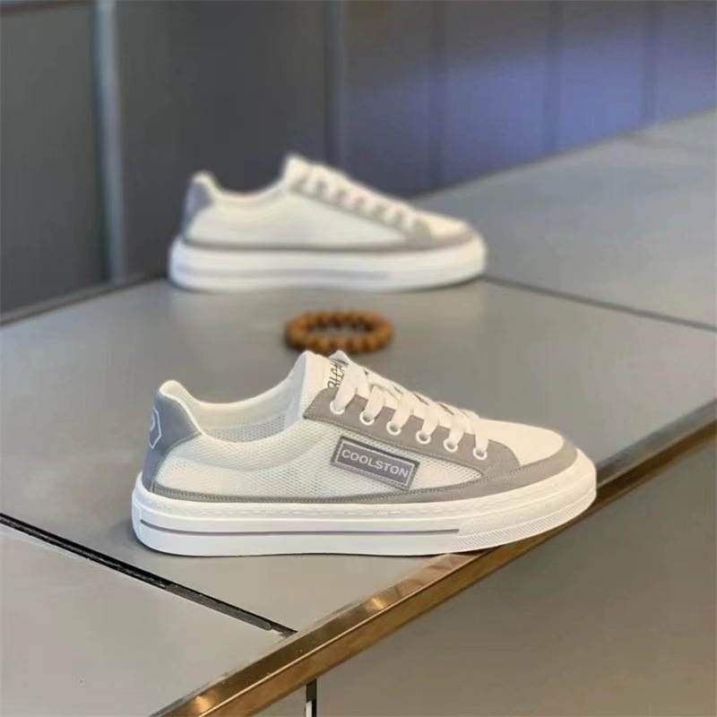 Pantofi sport pentru bărbați din canvas, 2025, talpă moale, casual, albi, cu design color-block