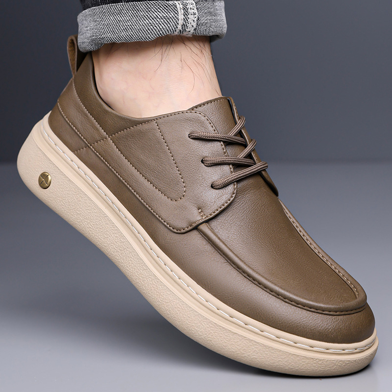 Pantofi de bărbați din piele, cu șireturi, design vintage, talpă din cauciuc antiaderentă, încălțăminte casual pentru exterior, toamna 2025