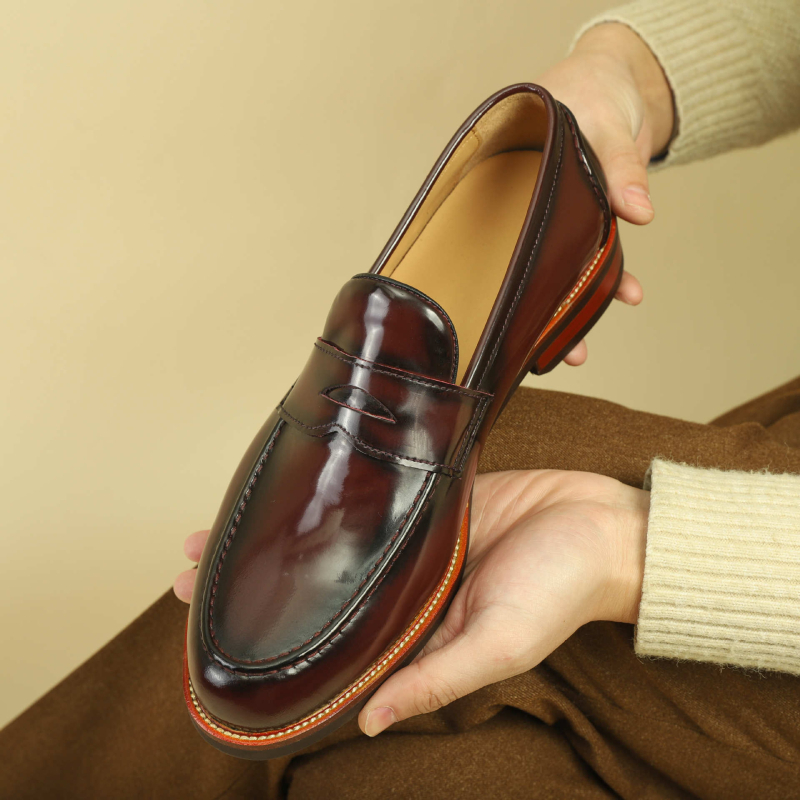 Férfi légáteresztő bőrlapos loaferek, slip-on, vastag talppal, könnyű mindennapi cipő