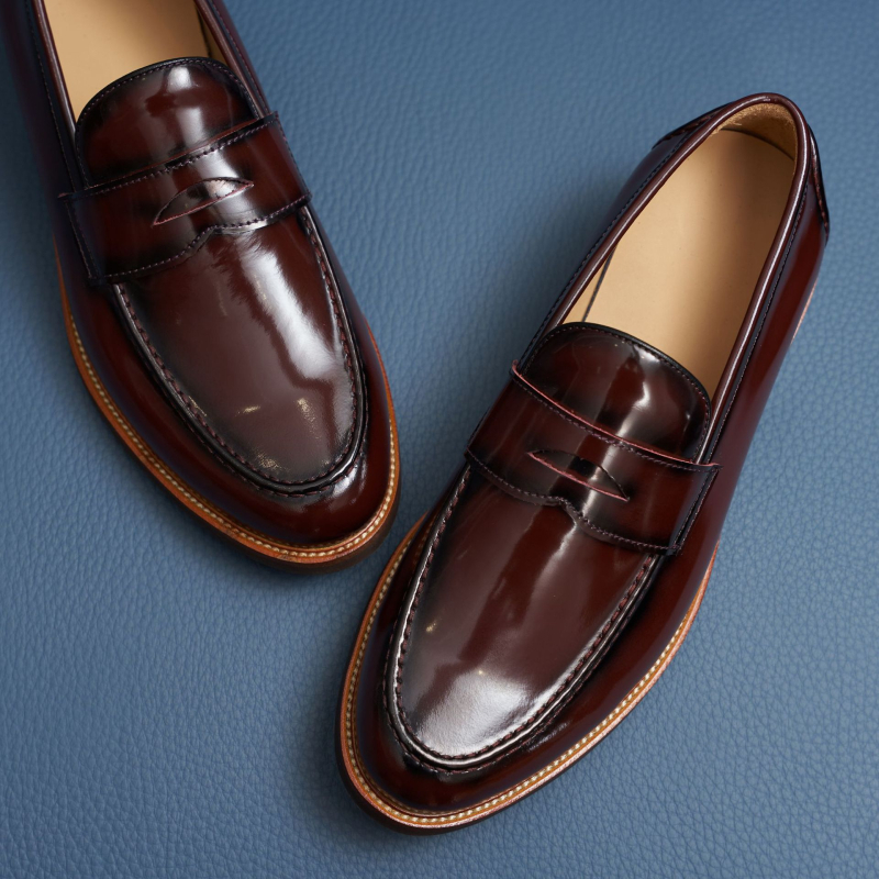 Férfi légáteresztő bőrlapos loaferek, slip-on, vastag talppal, könnyű mindennapi cipő