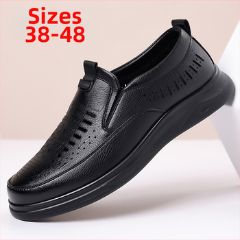Sandale casual din piele, cu decupaje perforate, mărime extralargă, slip-on, talpă moale