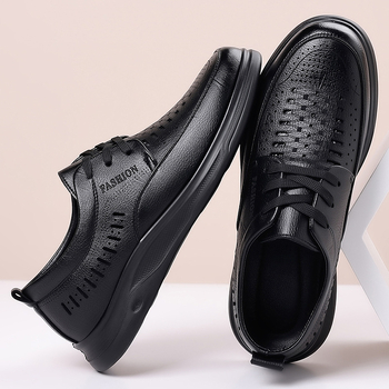Sandale casual din piele, cu decupaje perforate, mărime extralargă, slip-on, talpă moale
