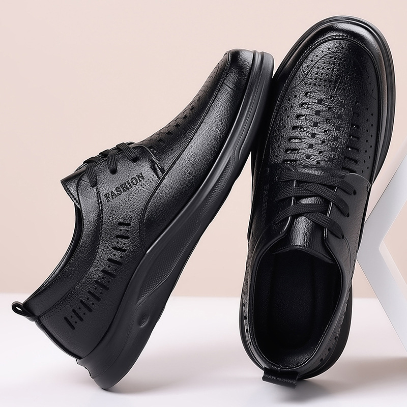 Sandale casual din piele, cu decupaje perforate, mărime extralargă, slip-on, talpă moale