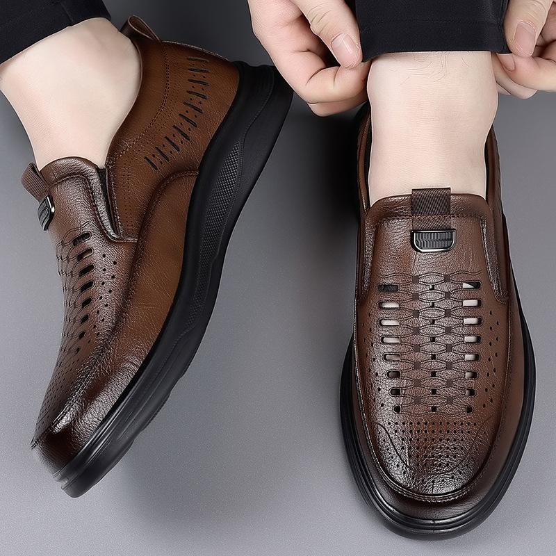 Sandale casual din piele, cu decupaje perforate, mărime extralargă, slip-on, talpă moale