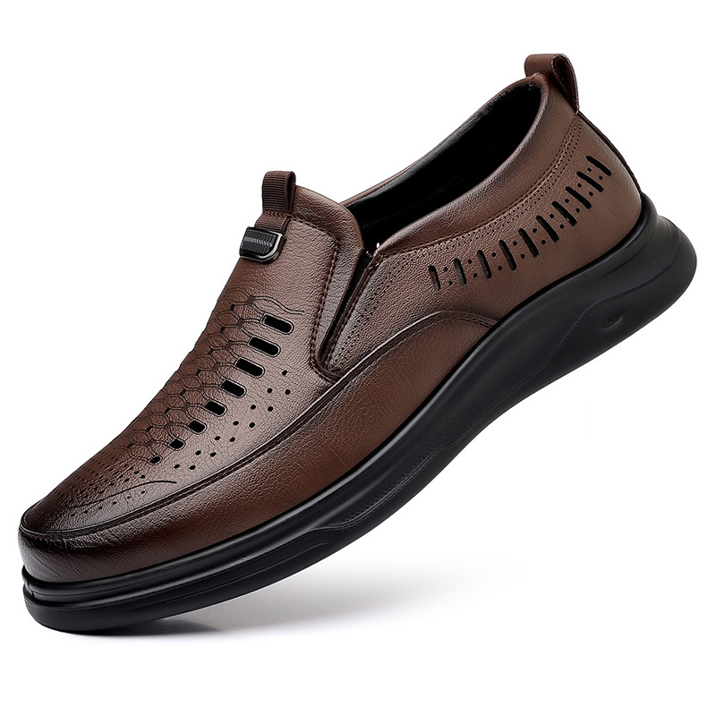 Sandale casual din piele, cu decupaje perforate, mărime extralargă, slip-on, talpă moale