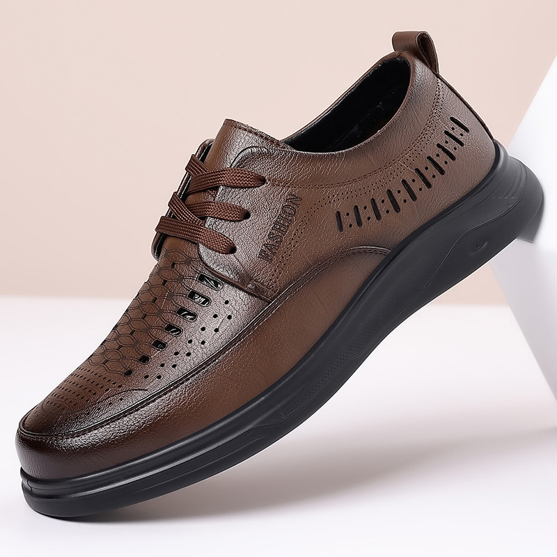 Sandale casual din piele, cu decupaje perforate, mărime extralargă, slip-on, talpă moale