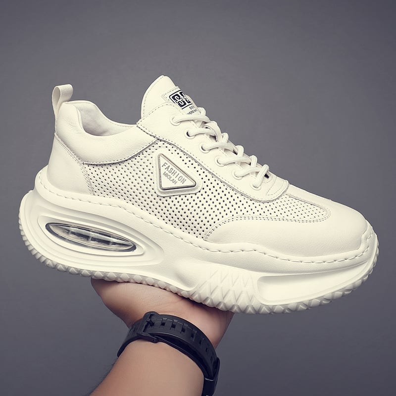 Adidași albi din piele, respirabili, din piele de vițel de primă mână, casual pentru bărbați