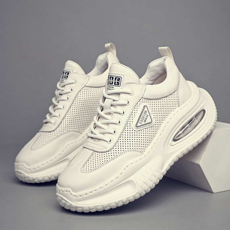 Adidași albi din piele, respirabili, din piele de vițel de primă mână, casual pentru bărbați