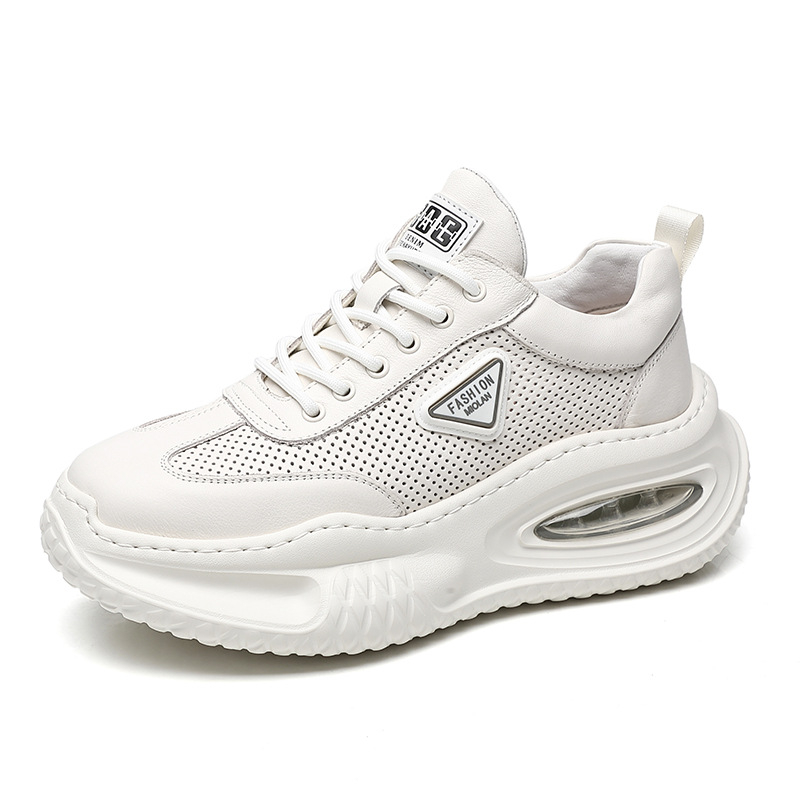 Adidași albi din piele, respirabili, din piele de vițel de primă mână, casual pentru bărbați