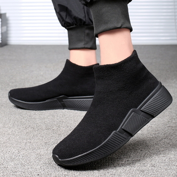 Pantofi sport bărbați înalți din bumbac, Flyknit pe partea superioară, Slip-On casual pentru toamnă