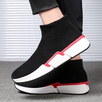 Pantofi sport bărbați înalți din bumbac, Flyknit pe partea superioară, Slip-On casual pentru toamnă