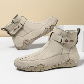 Ghete de bărbați din piele naturală, stil retro Martin, deasupra gleznelor, mărime mare, încălțăminte durabilă pentru exterior