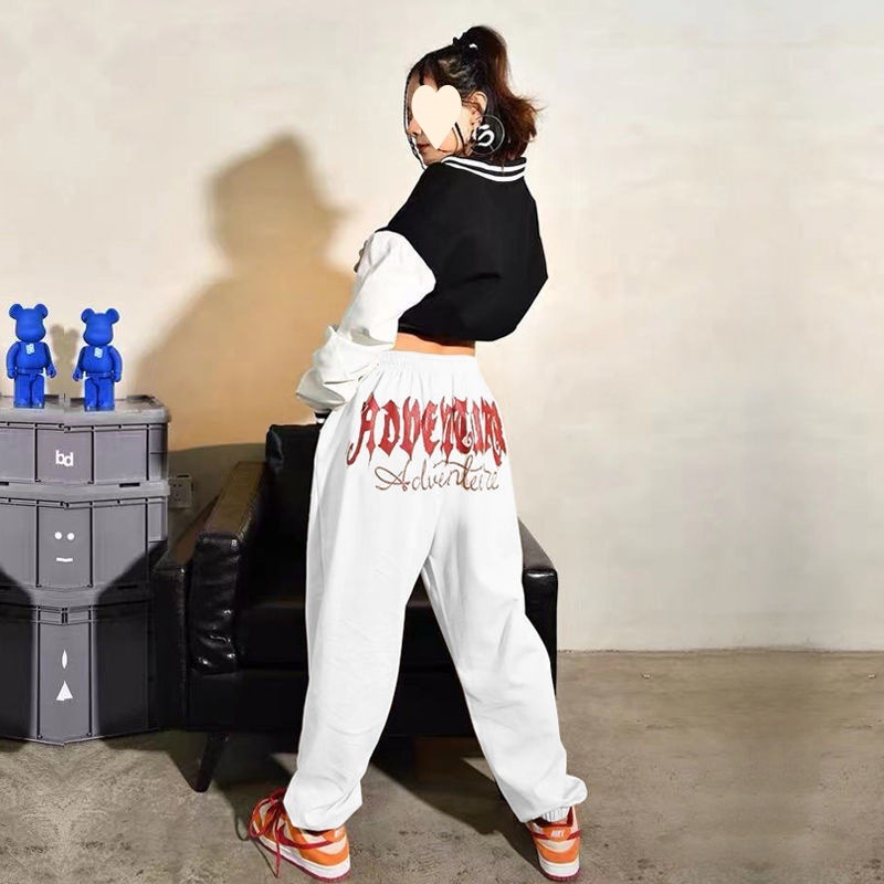 Ženske sportske hlače u boji vina s natpisom slova, udoban kroj, hip-hop ulični ples, casual hlače