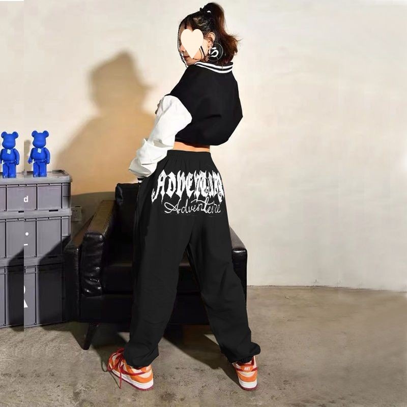 Ženske sportske hlače u boji vina s natpisom slova, udoban kroj, hip-hop ulični ples, casual hlače