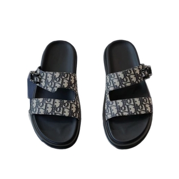 Férfi denim papucs jacquard mintával, D betűs mintával, vastag talp, övcsat, nyári kültéri viseléshez
